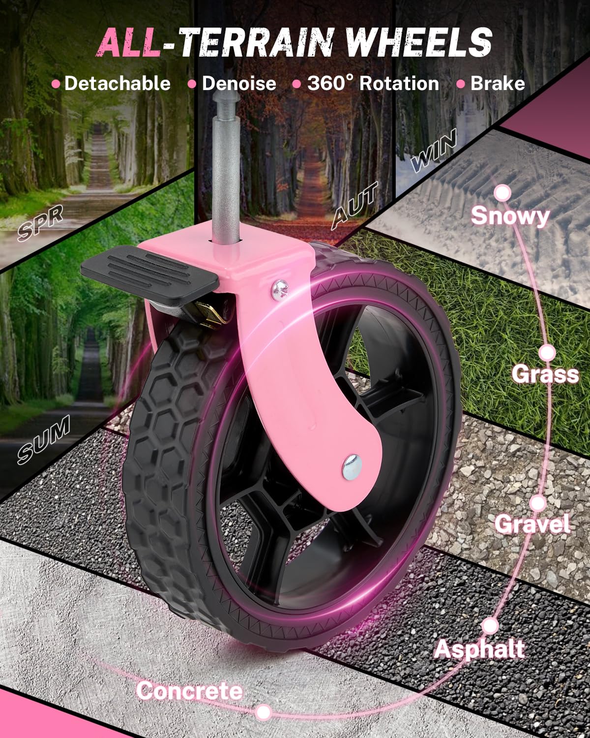 Gonex 38" L Collapsible Wagon Cart Foldable, 220L Folding Utility Cart Pink