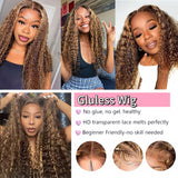 Highlight Ombre 4/27 Human Hair Wear and Go Glueless Wigs Deep Wave Curly Wet and Wavy Lace Front Pre Plucked Pre Cut 5x5 HD Lace Closure Wigs for Black Women (highlight ombre 4/27, 22 Inch)