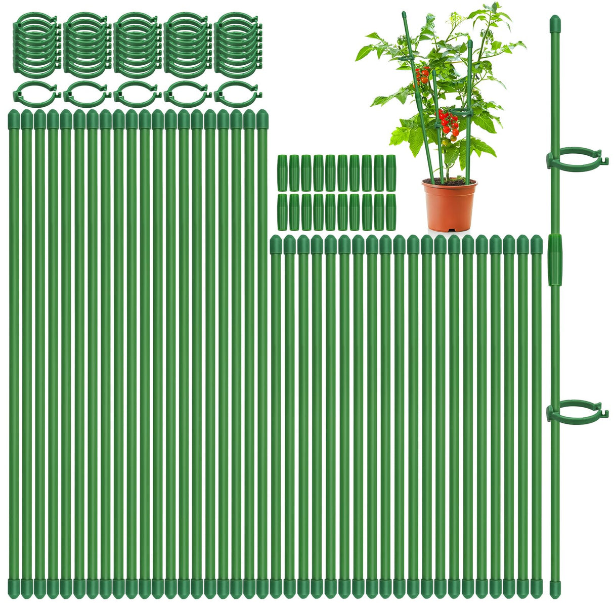 Catephe 40 Pcs Plant Support Stakes, Garden Stakes for Indoor Plants, Tall Adjustable Plant Sticks with 40 Clips and 20 Connectors for Monstera, Tomato, Vine Potted Plants