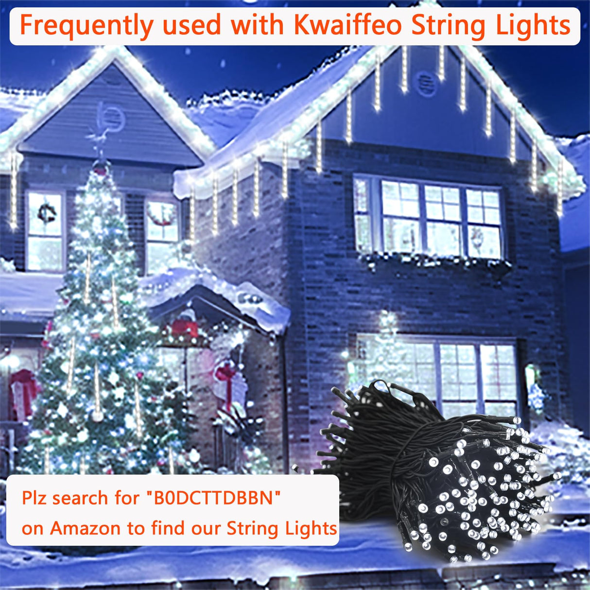 Kwaiffeo Christmas Lights Outdoor, 24 Tubes(Equivalent to 3 Sets of 8-Tubes) Meteor Shower Light Snow Falling Icicle Lights for Xmas Tree Halloween Decoration Wedding Party Window, UL Plug, White