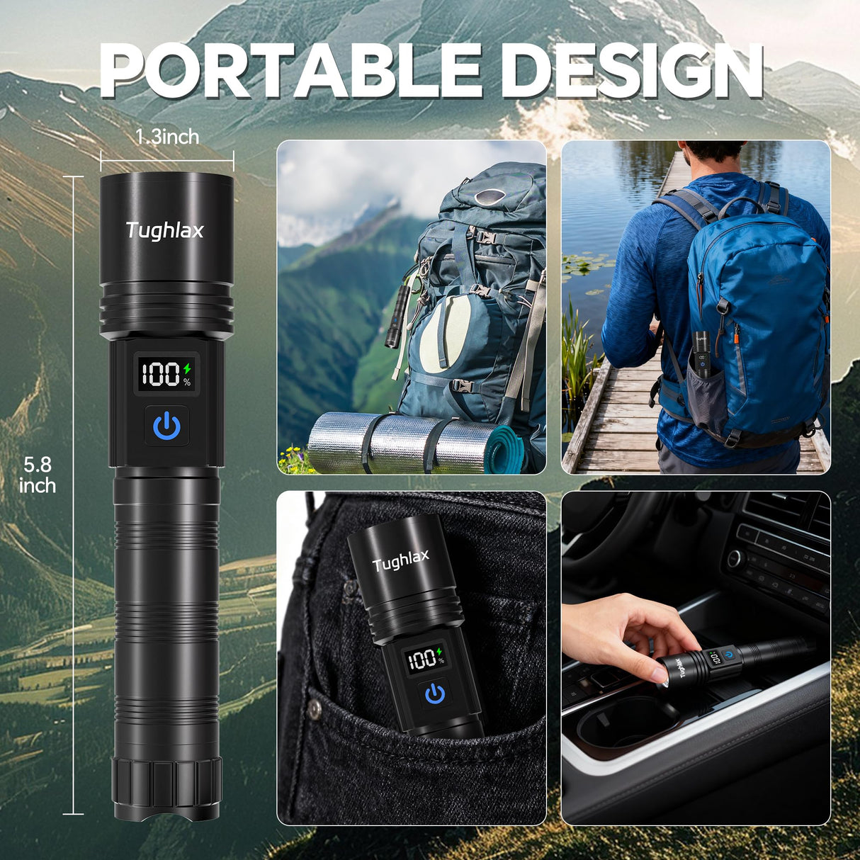 Tughlax LED Rechargeable Flashlights 9900 High Lumens 2Pack, Super Bright Flashlight, Zoomable Powerful Camping Flashlights with LCD Digital Display, 5 Modes Waterproof Flash Light for Home