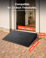 VEVOR Rubber Threshold Ramp for Doorway 2.5" Rise, 3 Channels Cord Cover Curb Ramp, Angled Entry Rated 2200 Lbs Load Capacity Rubber Ramp for Wheelchair and Scooter