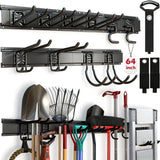 SEDY 64" Heavy Duty Garage Storage Tool Organizer Wall Mount - Tool Rack with Adjustable Hooks, Anti-Rust, 300lbs Capacity - Easy Installation (10 Hooks, 4 Rails, 3 Straps)