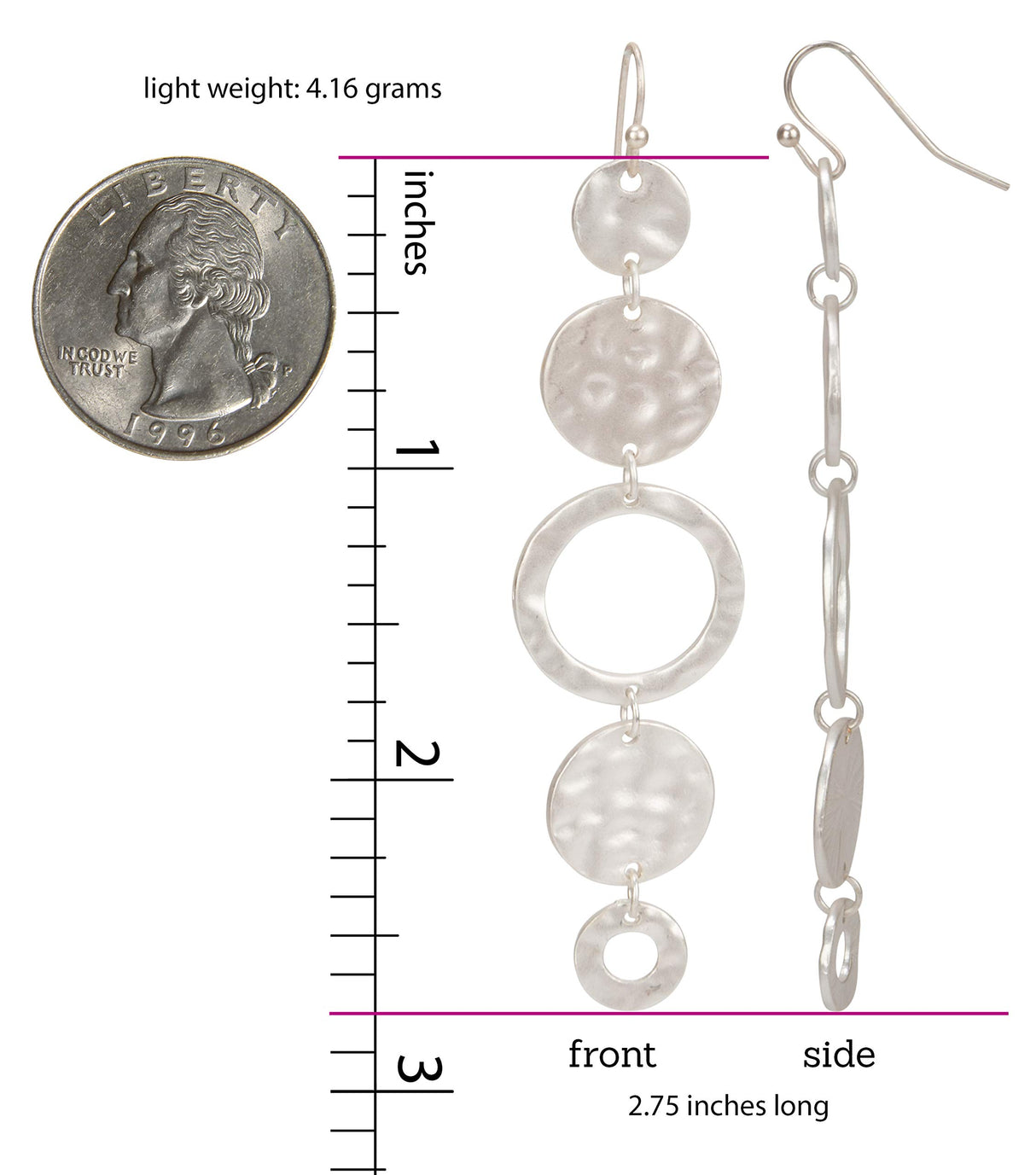 SPUNKYsoul Handmade Matte Textured 5 Circle Earrings or Women (Silver)