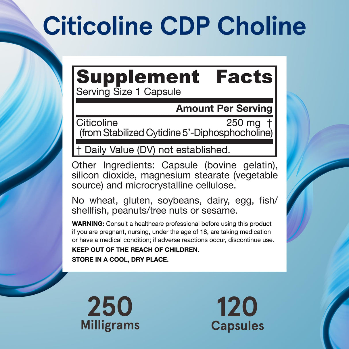 Jarrow Formulas Citicoline CDP Choline 250 MG, CDP Choline Supplement Supports Brain Health, Performance and Memory, 120 Capsules, Up to a 120 Day Supply