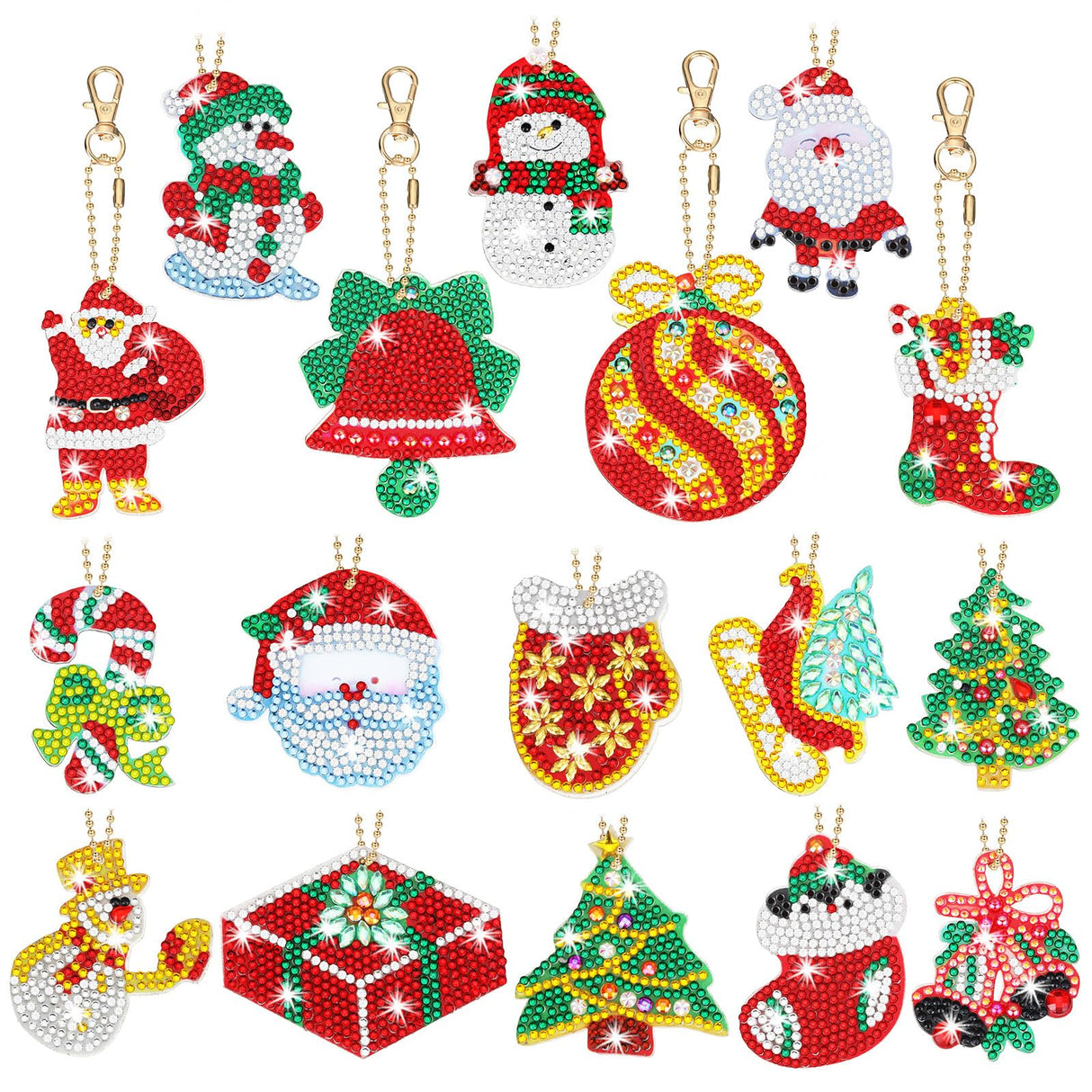Yaomiao 17 Pieces Double Sided Diamond Art Christmas Ornaments Christmas Keychains Diamond Art Kit for Adult DIY 5d Painting Round Drill Key Chain Xmas Crystal Rhinestone Arts Craft Keychain Supplies