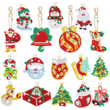 Yaomiao 17 Pieces Double Sided Diamond Art Christmas Ornaments Christmas Keychains Diamond Art Kit for Adult DIY 5d Painting Round Drill Key Chain Xmas Crystal Rhinestone Arts Craft Keychain Supplies