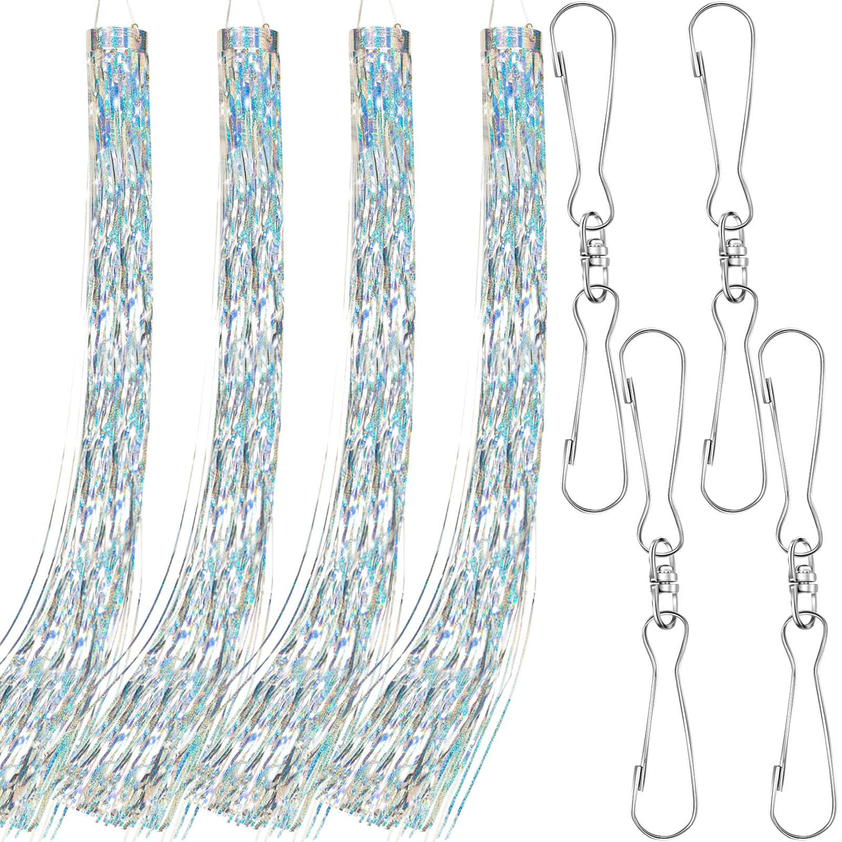 Lewtemi 4 Pcs Bird Scarer Windsock Wind Socks Outdoor Heavy Duty Outdoor Heavy Duty Holographic Silver Windsock with Rotating Hook for Outside Patio Garden Yard Spinners Hanging Decoration (Silver)