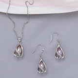 HENGSHENG Pearl Jewelry Set For Women S925 Sterling Silver Necklace & Earrings Set Freshwater Pearl Pendant Cage Set for Wedding Anniversary Prom Birthday Gift - Silvery Purple