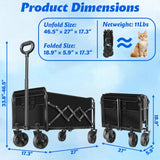 Wagons Cart Foldable, 360 Lbs with Adjustable Handle, Black Lightweight Portable, Collapsible Wagon for Beach Trip, Camping, Shopping, Sports, Travel, Picnic and Grocery (Black)