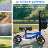 Aojin Knee Scooter, 300lbs Capacity, 13" Big PU Seat, All Terrain Foldable Knee Scooter Walker with Bag for Foot Injuries Compact Crutches Alternative (Blue)