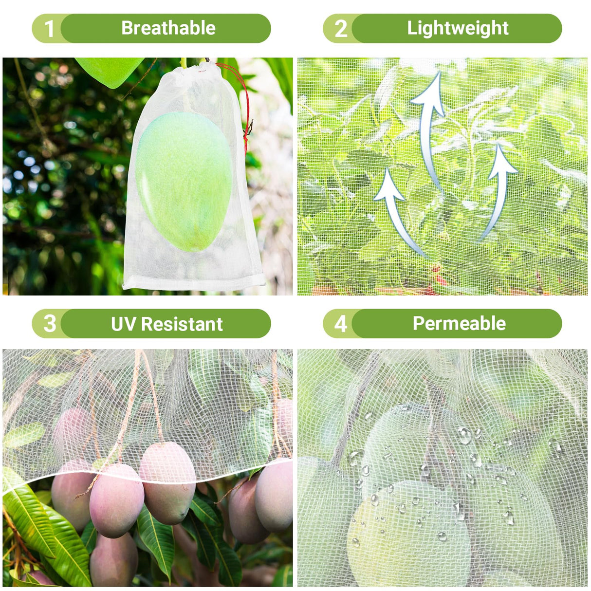ENPOINT Fruit Bags for Fruit Trees, 100 PCS 6x10 Inch Fruit Protection Bags with Drawstring, Garden Netting Mesh Fruit Cover Bag for Grape, Tomato, Peach, Apple, Flower from Birds Bugs