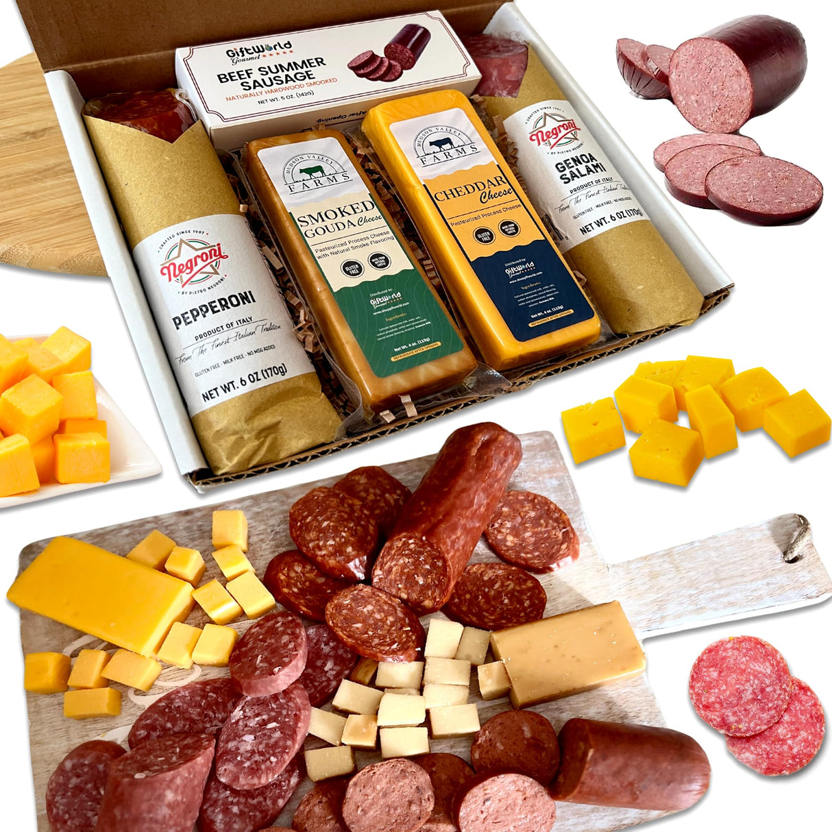 Charcuterie Food Items, Meat and Cheese Gift Basket Bundle – Salami, Summer Sausage - Charcuterie Board Food Gifts for Men - Father's Day, Mother's Day, Easter, House Warming, Care Package, Thanksgiving and Christmas Gifts