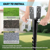 XYADX No Dig Ground Screw Anchor - Black U Shaped Post Stake for 4x4 Wood Posts, Includes Lag Bolts & 27" Rebar, for Mailbox Posts and Fence Posts Anchor, 4 Pack