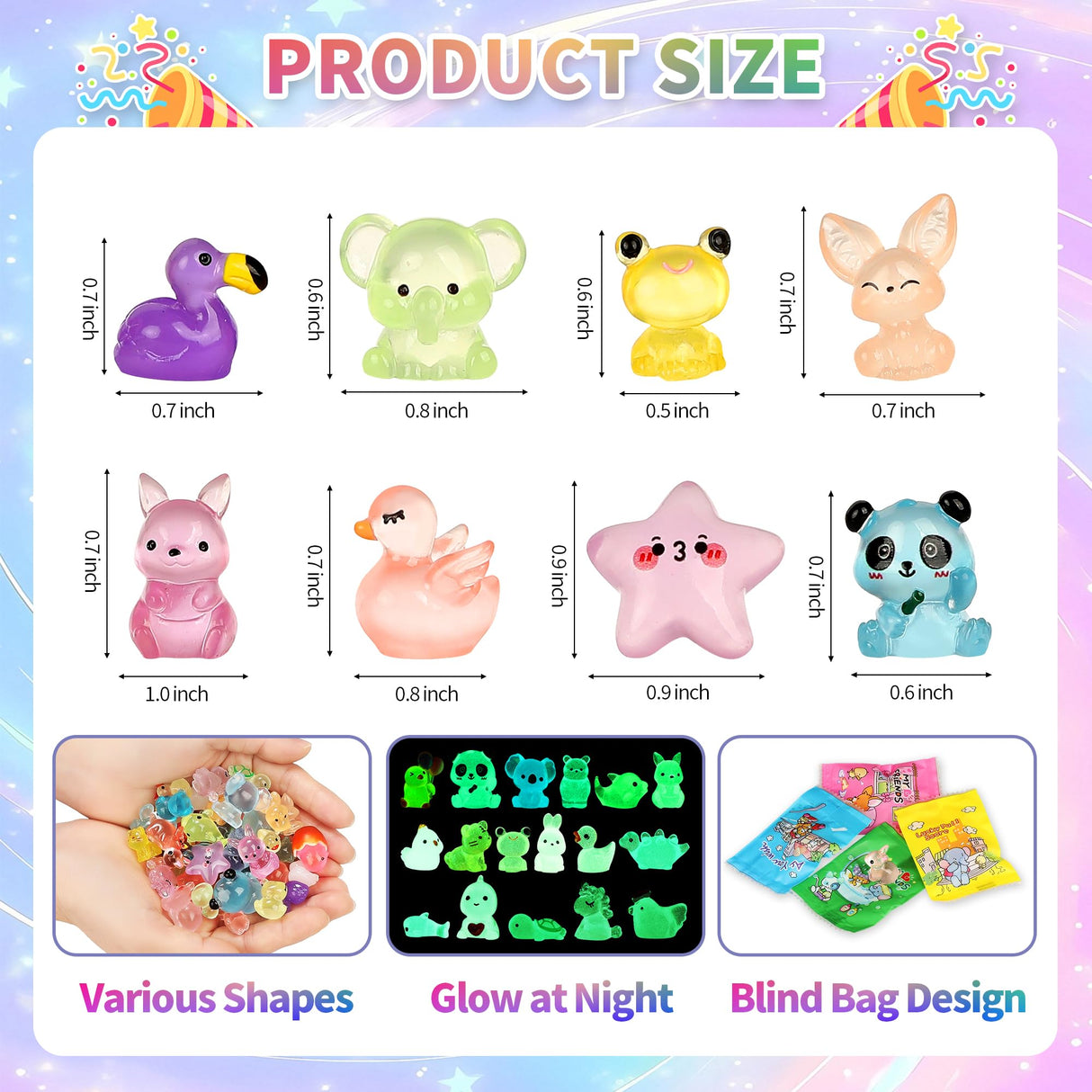 EKisemio 120 Pcs Mystery Bags Mini Resin Animals Glow in the Dark, Blind Bags Luminous Animals Figures Variety Pack for Dollhouse Accessories Fairy Garden Surprise Collectible Figurines Desk Pets