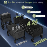 HIKEMOON 34'' Extra Long Folding Portable Wagon Cart, 120L 360LBS Black