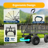 VIVOHOME Heavy Duty 880 Lbs Capacity Mesh Steel Garden Cart Folding Utility Wagon with Removable Sides and 4.10/3.50-4" Wheels 10 inch Tire (Grey)