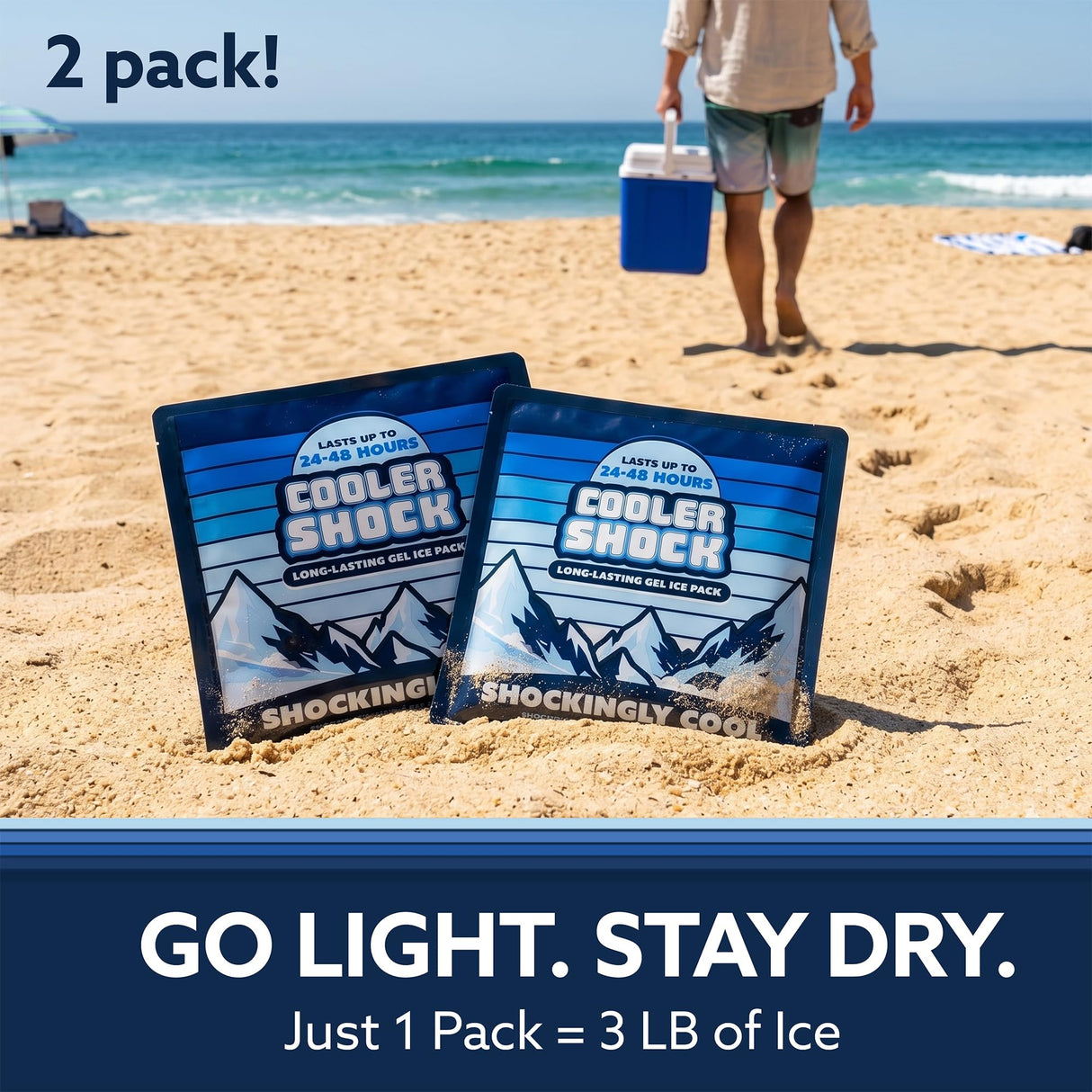 Cooler Shock Reusable Prefilled Ice Packs for Coolers & Lunch Boxes - 48 Hours Long Lasting Cold Freezer Packs for Lunchbox, Non-Toxic Gel Ice Pack for Camping, Lunch Bags, Road Trips, 2 Pack(10"x10")