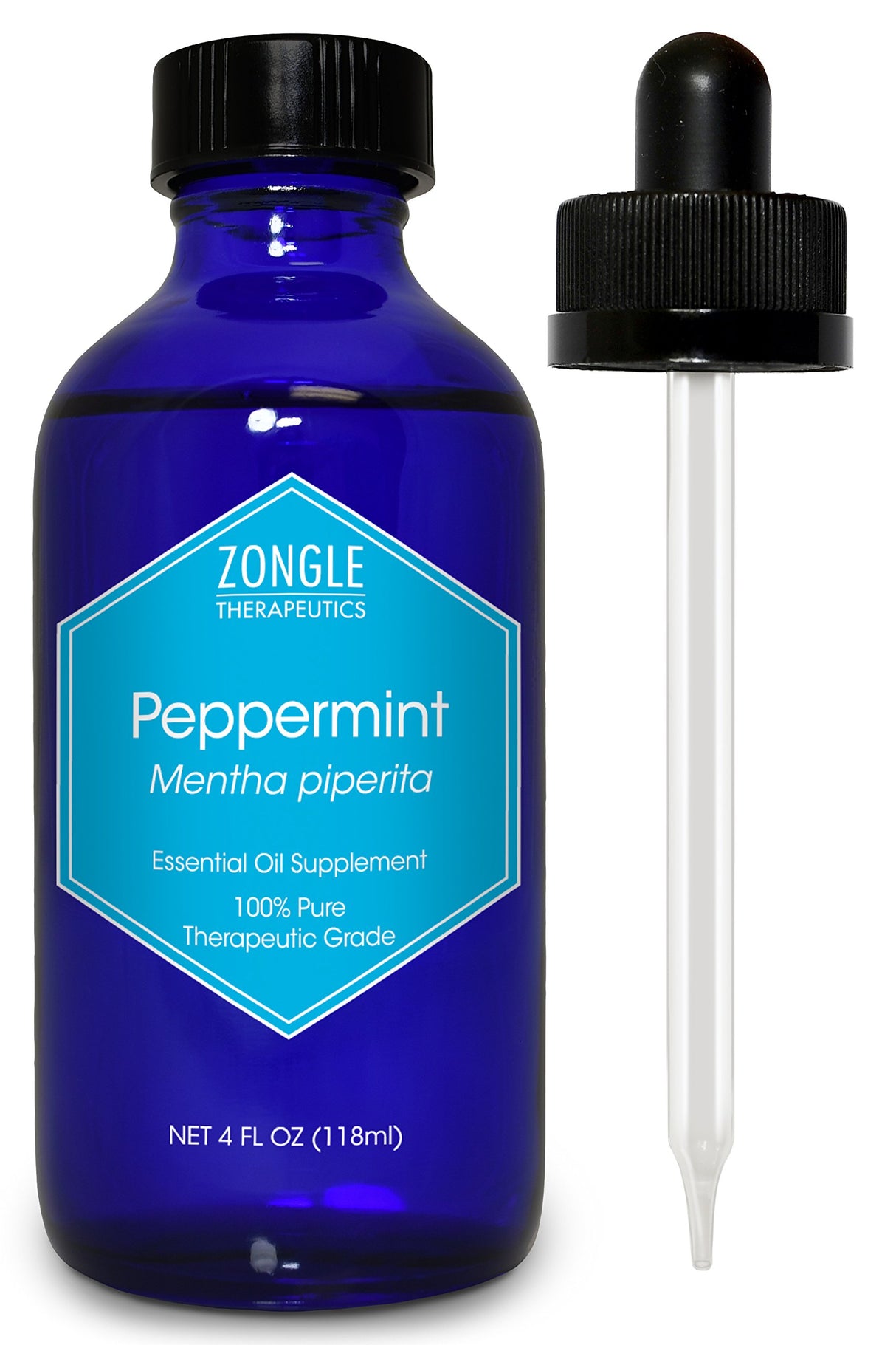 Peppermint Oil, Food Grade, Edible, for Digestion, IBS, Hair – 100% Pure, Peppermint Essential Oil, Mint Oil, Safe for Ingestion, by Zongle Therapeutics, 4 OZ