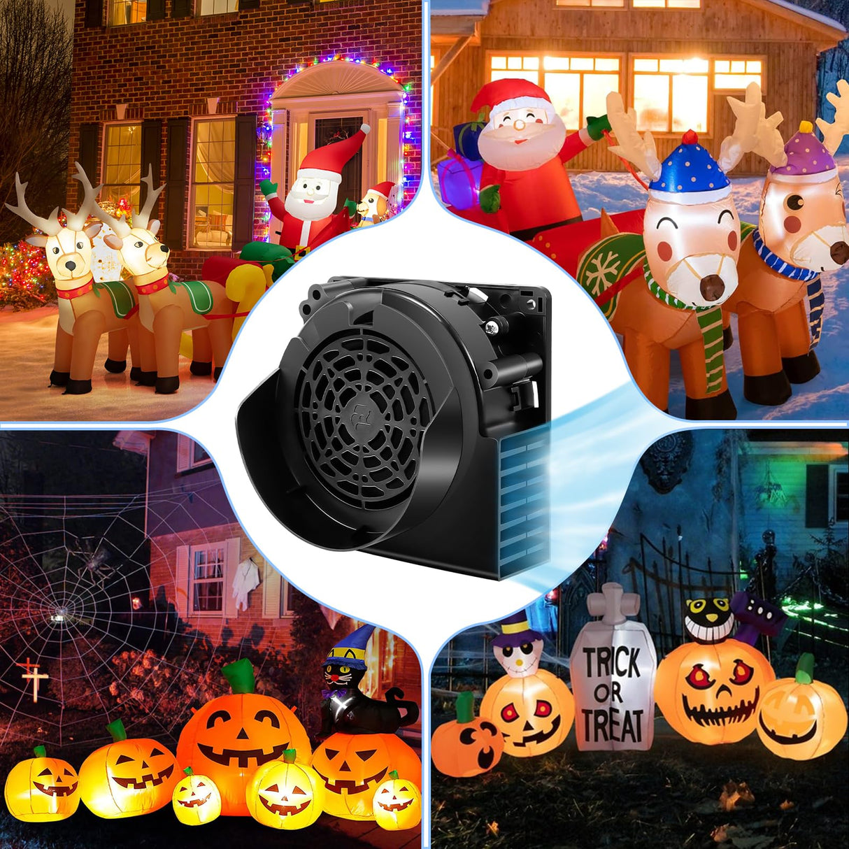 Inflatable Fan Replacement, 3100RPM Air Blower 12V 1A Blow up Fan for Halloween Christmas Inflatables with 3-LED Light Strings for Thanksgiving Indoor Outdoor Holiday Inflatables Decor