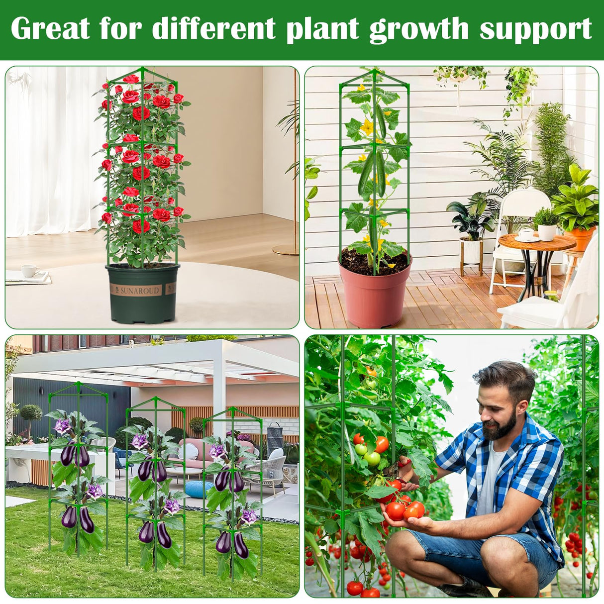 3 Packs Fiberglass Tomato Cages for Garden, 56 Inch Tall Tomato Plant Support, Adjustable Tomatoes Stakes Plant Climbing Trellis for Garden Vegetables Fruits, Tomatoes Support Cages with Clips