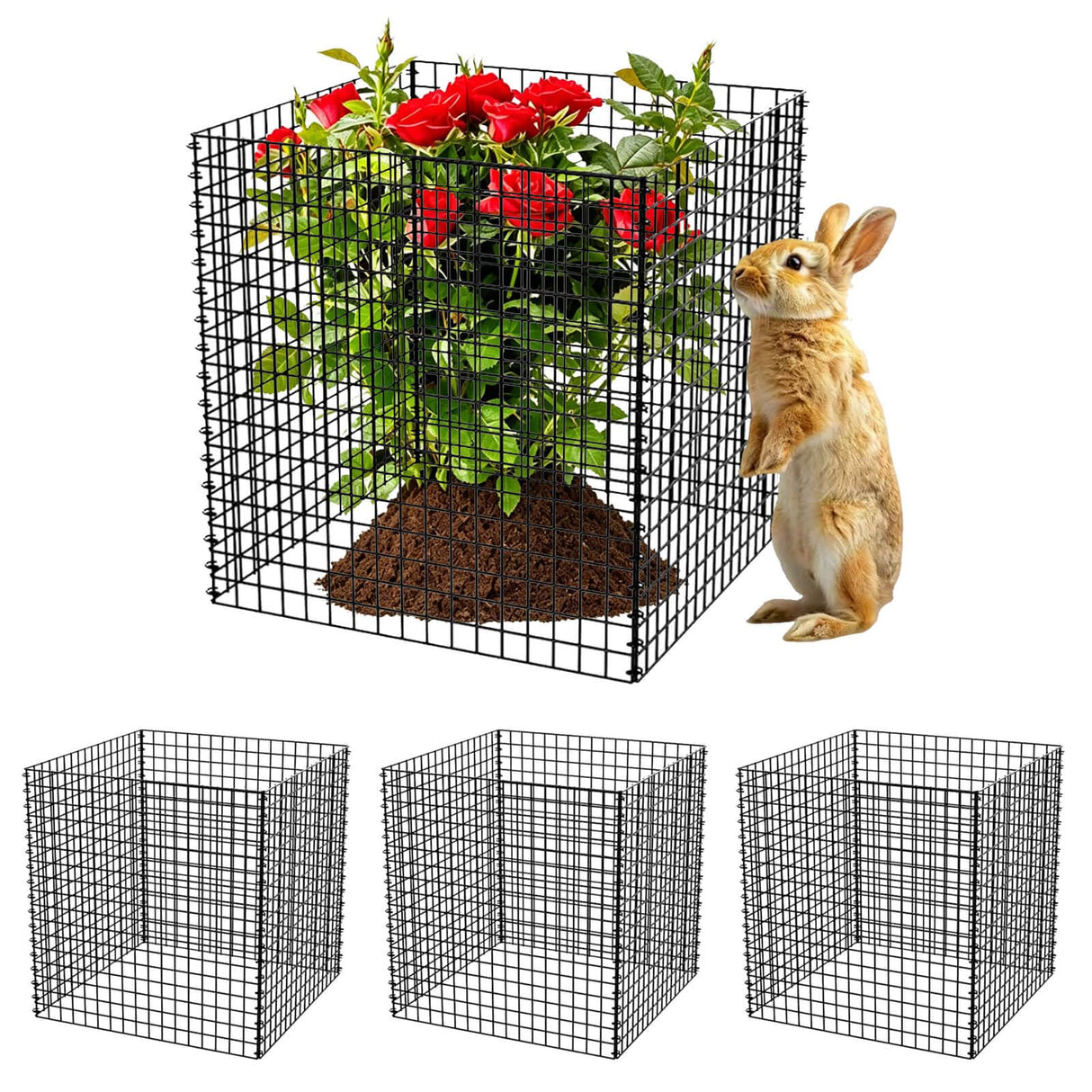 (4 Packs) Plant Protectors from Animals, 14.8" Lx14.8 Wx15.7 H Heavy-Duty Large Wire Plant Cages, Keep Rabbits Out for Vegetables, Shrubs & New Plants