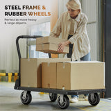 2200 lbs. Capacity Foldable Push Cart Dolly | Moving Platform Hand Truck | Heavy Duty Space Saving Collapsible | Swivel Flat Bed Wagon - Furniture Luggage Lifting