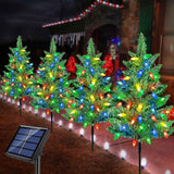 Windpnn Upgraded 4-Pack Solar Christmas Garden Stake Lights, Decorative Xmas Tree Solar Christmas Yard Stake Outdoor Waterproof Pathway Lights for Garden Patio Yard Decorations