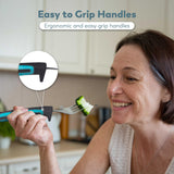 BUNMO Utensils for Elderly, Arthritis, Weak Hand Grip, Tremors & Handicapped - Convenient Travel Pouch - 3.35oz Lightweight - Stainless Steel - Eat Independently - Adaptive Blue 4 Piece Set