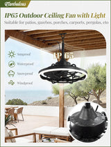 Fanbulous Outdoor Ceiling Fans with Light for Patios, 20" Weatherproof Plug in Ceiling Fan, Gazebo Fan Remote&APP Control, 3CCT Dimmable,Caged Ceiling Fan with Hanging Hook for Porch, Pergola,Canopy