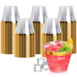 Goodluck 200PCS 9oz Gold Plastic Cups for Party, Disposable Gold Rim Cups, Plastic Cocktail Glasses for Wedding Thanksgiving, Christmas, and Parties