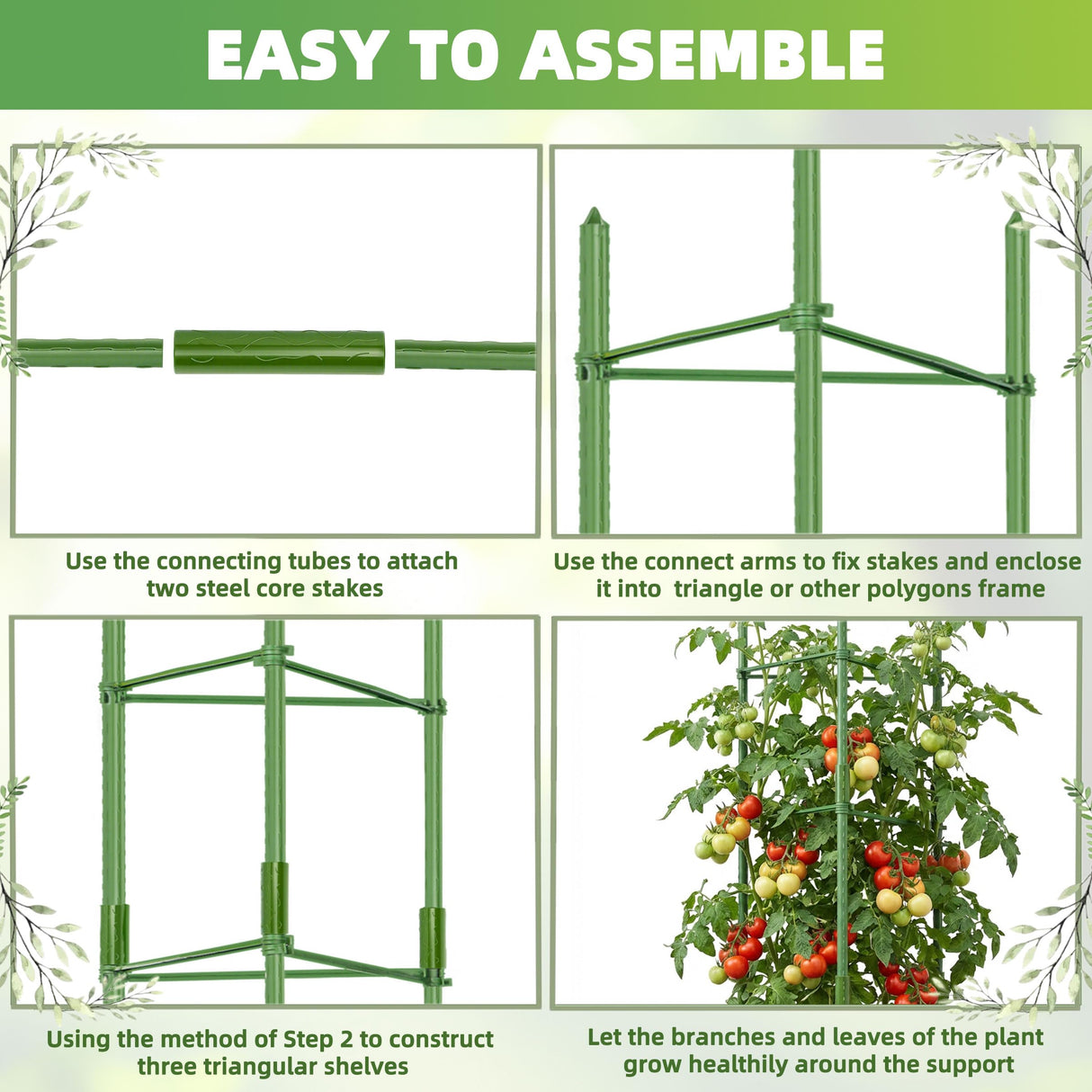 EWPJDK 6-Pack Tomato Cage for Garden Plant Support 48 INCH Garden Stakes Adjustable Tomato Cage for Climbing Plants Pots Vegetables Flowers Fruits (6, 48 Inches)