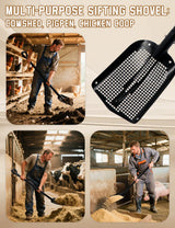 Heavy Duty Sifting Shovel with Adjustable Handle (26"-48") – Metal Sand Sifter Scoop with D-Grip for Chicken Coop, Beach, Farm Goat Stall & Garden Poop Cleaning – Durable Mesh Design