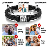 Personalized Picture Bracelet for Men Custom Engraved Bracelets with Photo Name,Custom Bracelet Gift for Boyfriend Husband Father's Day Christmas (Black)