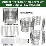 3Pack 17x14 Inch Green Coated Galvanized Wire Plant Protectors, 9Pcs Mesh Cloches with Stakes & Zip Ties, Chicken Wire Cage for Rabbits Squirrels Chickens, Garden Vegetable Seedling Protection