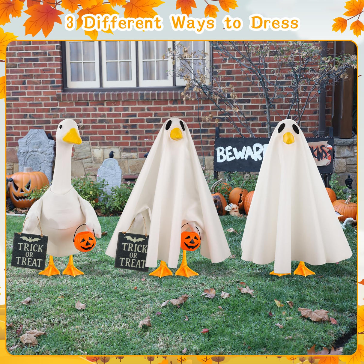 Aymolas Halloween Goose Outfit Ghost Porch Outfits Yard Statue Clothes Silly Lawn Goose Costume for 23'' Plastic/Cement Statues Patio Lawn Decor