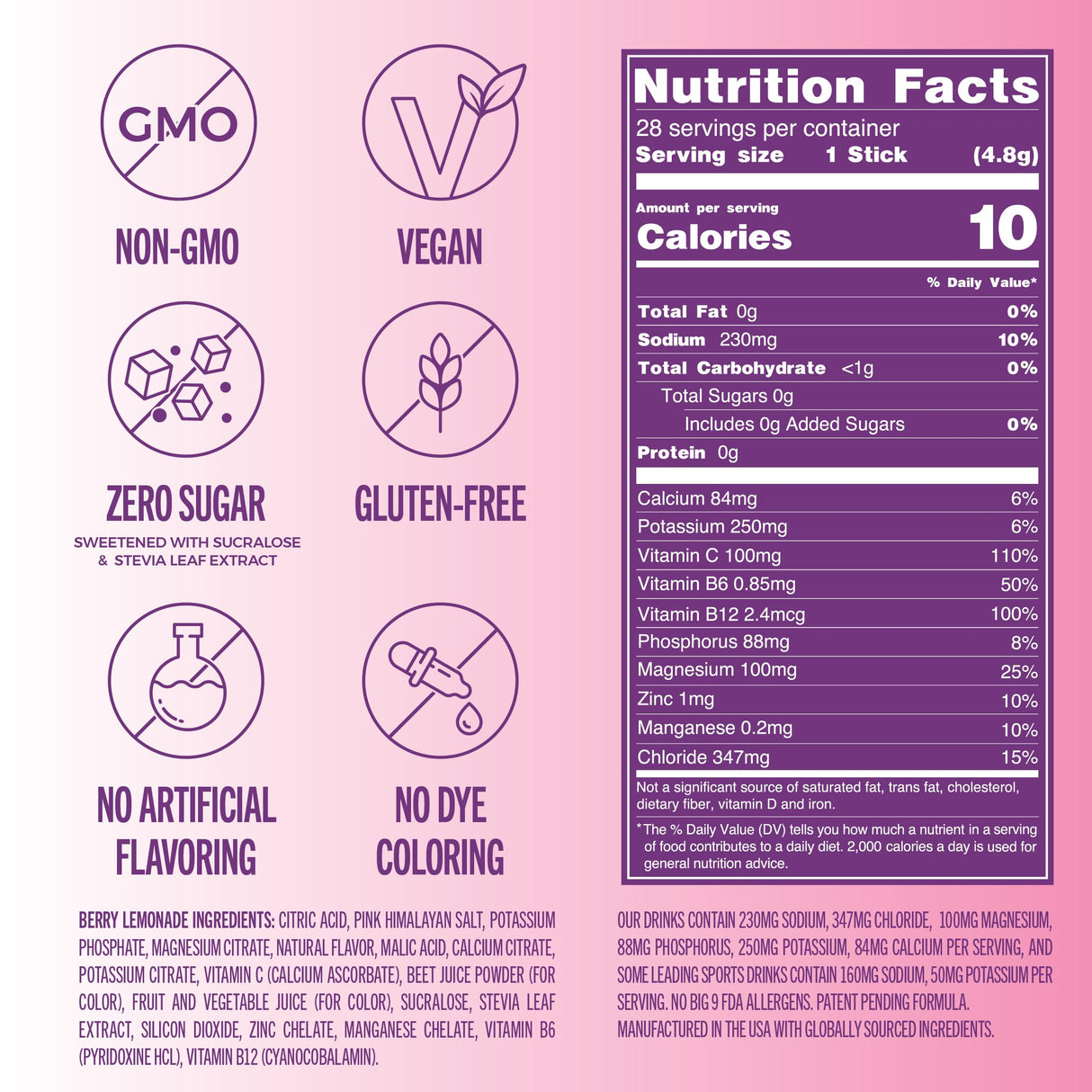 TREVI™ Sugar Free Electrolytes - Drink Mix Hydration Powder Packets - 28 Count - Berry Lemonade