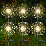 YaaFen Solar Garden Lights Outdoor, 6 Pack 120 LED Twinkling Firework Lights Decorative with 2 Modes, Outdoor Waterproof Solar Starburst Light for Outside Yard Pathway Garden Decor, Warm White
