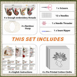 WKALXJ 4 Sets Christmas Embroidery Kits for Adults, Embroidery Kit for Beginners, Cross Stitch Kits for Beginners with Pattern, Needles, Threads, Tools (Holly+Fireplace+Stocking+Nativity Manger)