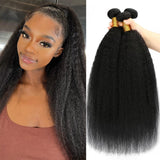 Kinky Straight Hair 3 Bundles Yaki Straight Bundles Human Hair 16 18 20 inch 100% Unprocessed Brazilian Virgin Hair Weave Kinky Straight Bundles Sew in Kinkystraight Human Hair Bundles