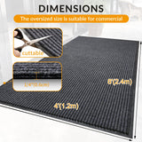 LVETOLS 4' x 8' Moisture Guard Doormat, Commercial Grade Door Floor Mat Striped Brush Step Entrance Mat with Rubber Backing, Low Profile Commercial Rugs for Entryway, Easy to Clean(Charcoal Grey)