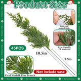 Watayo 60 Pcs Christmas Artificial Pine Branches with Red Berry Stems, 10.5" Faux Evergreen Norfolk Pine Cypress Leaves Stems, Fake Foliage Pine Needles Picks for DIY Craft Garland Home Decor