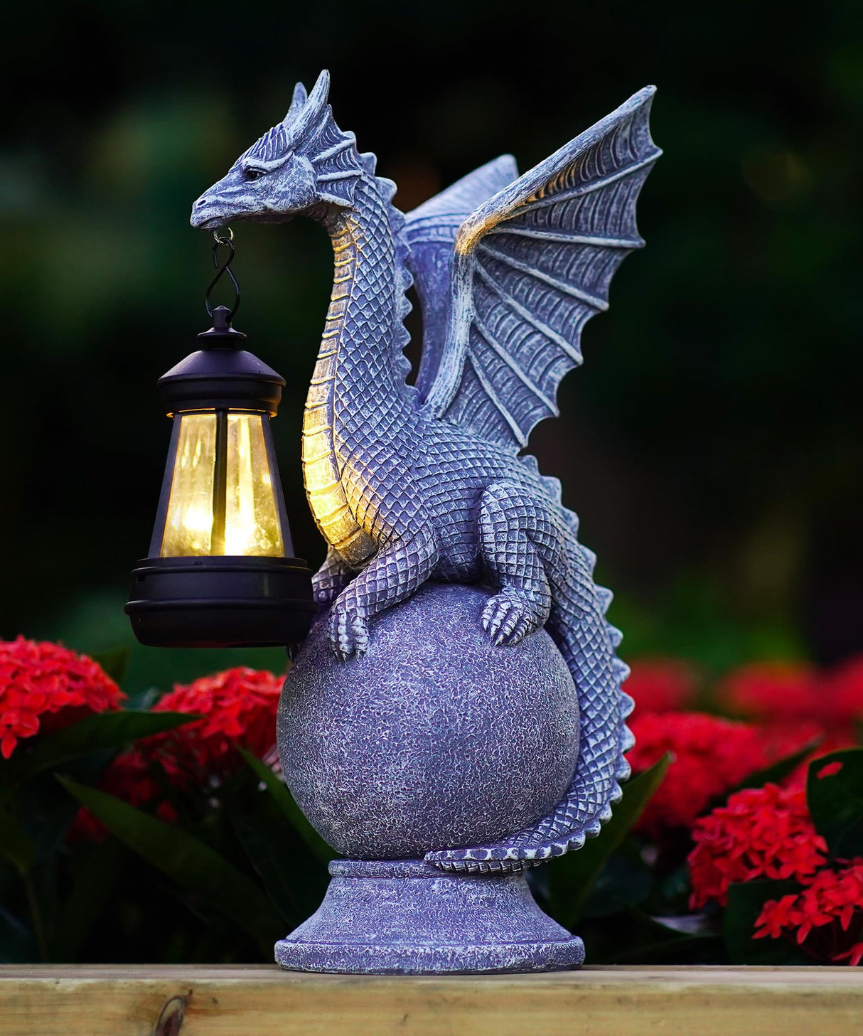 Acgarten Solar Garden Dragon Statue: Outdoor Figurine with Lantern Lights
