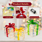 Set of 3 Christmas Lighted Gift Boxes with 140 LED Lights, Plug-in Holiday Decorations for Xmas Tree, Home, Indoor Outdoor Décor