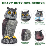Crobirware 3 Pack Fake Owl Decoys to Scare Birds Away - Rotating Head Plastic Owl Scarecrows, Squirrel Hawk Bird Deterrent for Outside Garden Yard, Statues Garden Decor