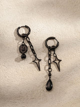 Black Teardrop Spike Star Hoop Earrings, Goth Grunge Emo Punk Y2k Earrings