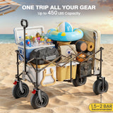 All-Terrain Beach Wagon with 9x3.5IN Big Inflatable Rubber Wheels for Sand, 240L Collapsible Wagon Cart, 450lbs Heavy Duty, Quiet Smooth Ride, Puncture-Resistant Tires, Side Pockets, Black