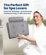 Everlasting Comfort Luxury Bath Pillows for Tub with Head and Neck Support - Non-Slip Bathtub Pillow with Suction Cups, Quick-Drying Mesh & Drying Hook - Jacuzzi & Spa Accessories for Women - Gray