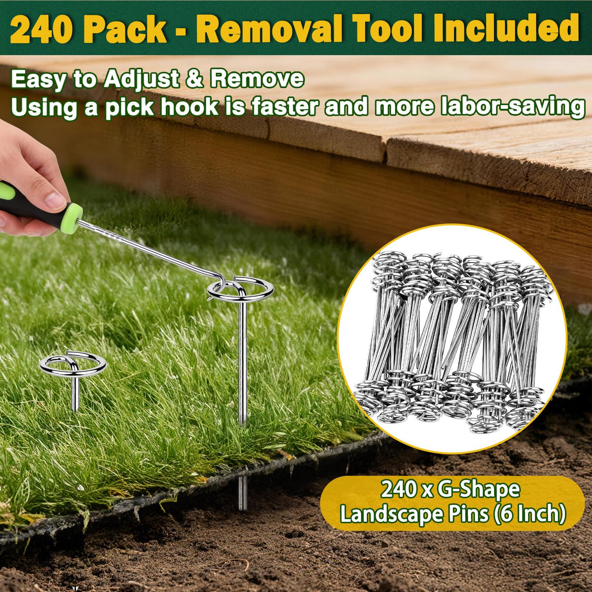 GESTONE 240 PCS Landscape Fabric Staples Stakes, Larger Circle Top Pin 4MM