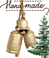 HIGHBIX Set of 3 Giant Harmony Cow Bells Huge Vintage Handmade Rustic Lucky Christmas Hanging XL Bells On Rope (Country Rustic, Large)